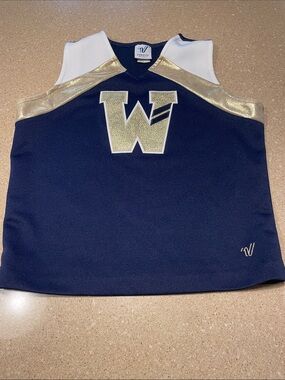 Varsity Navy White and Gold Cheer Uniform Top
